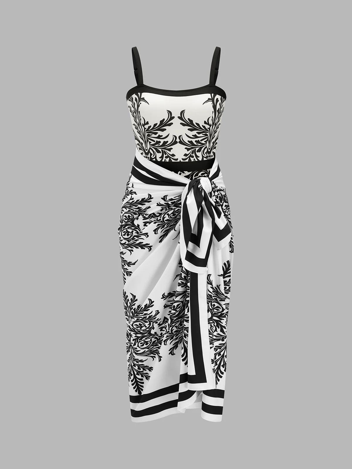 Baroque Print One-Piece Swimsuit & Sarong Set