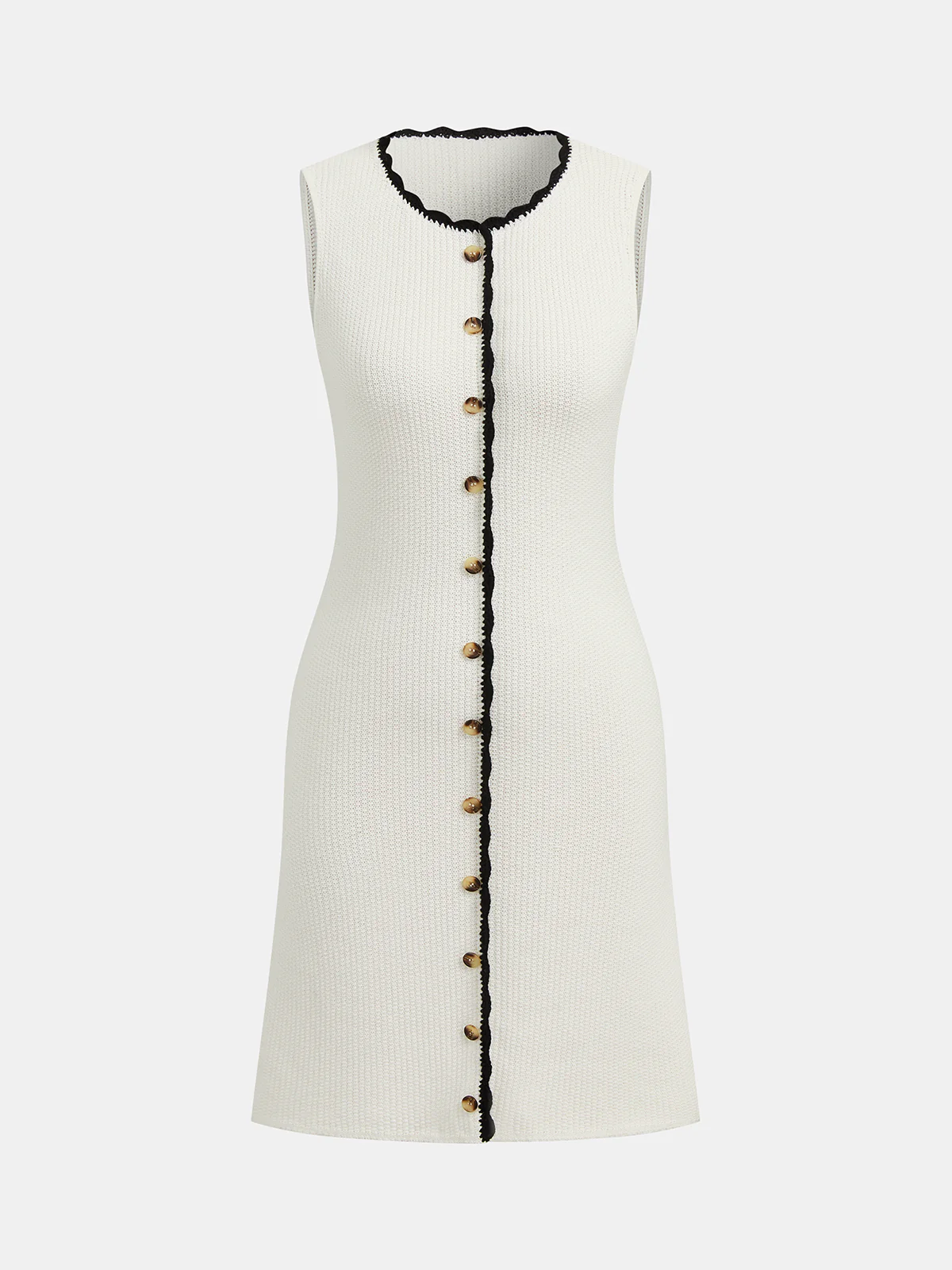 Contrast Trim Button-Front Sleeveless Knit Dress