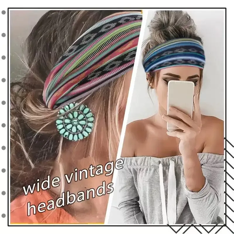 Bohemian Printed Wide Headband, Elastic Sports Hair Band Women Yoga Hair Accessories