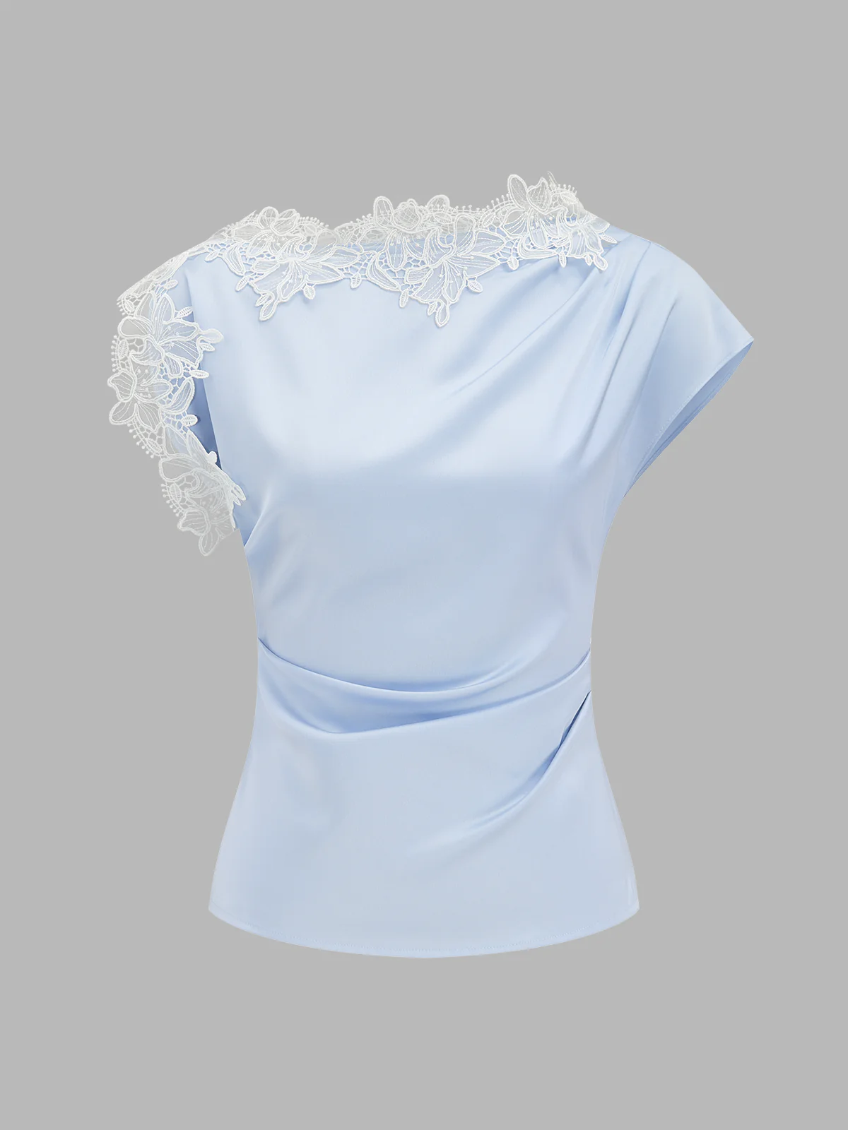 Asymmetric Lace Trim Ruched Blouse