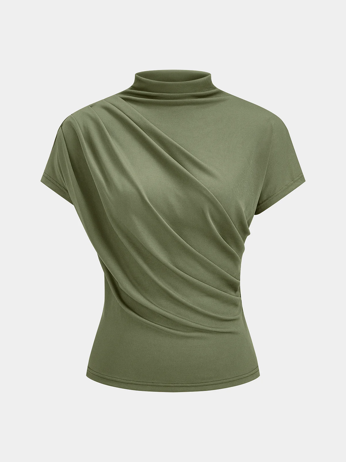 Ruched Mock Neck Short Sleeve Top