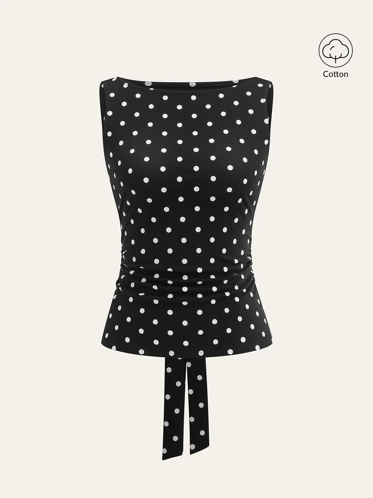 Polka Dot Cotton Blend Sleeveless Top