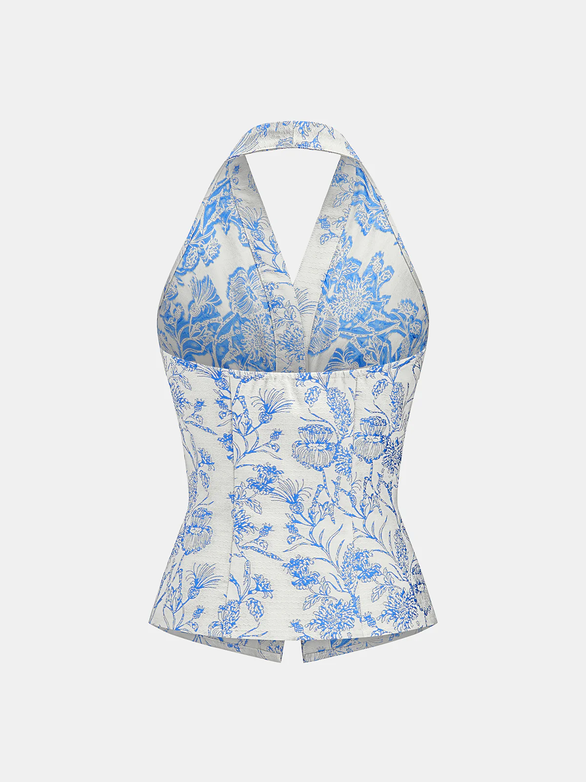 Floral Print Embellished Ruched Halter Top