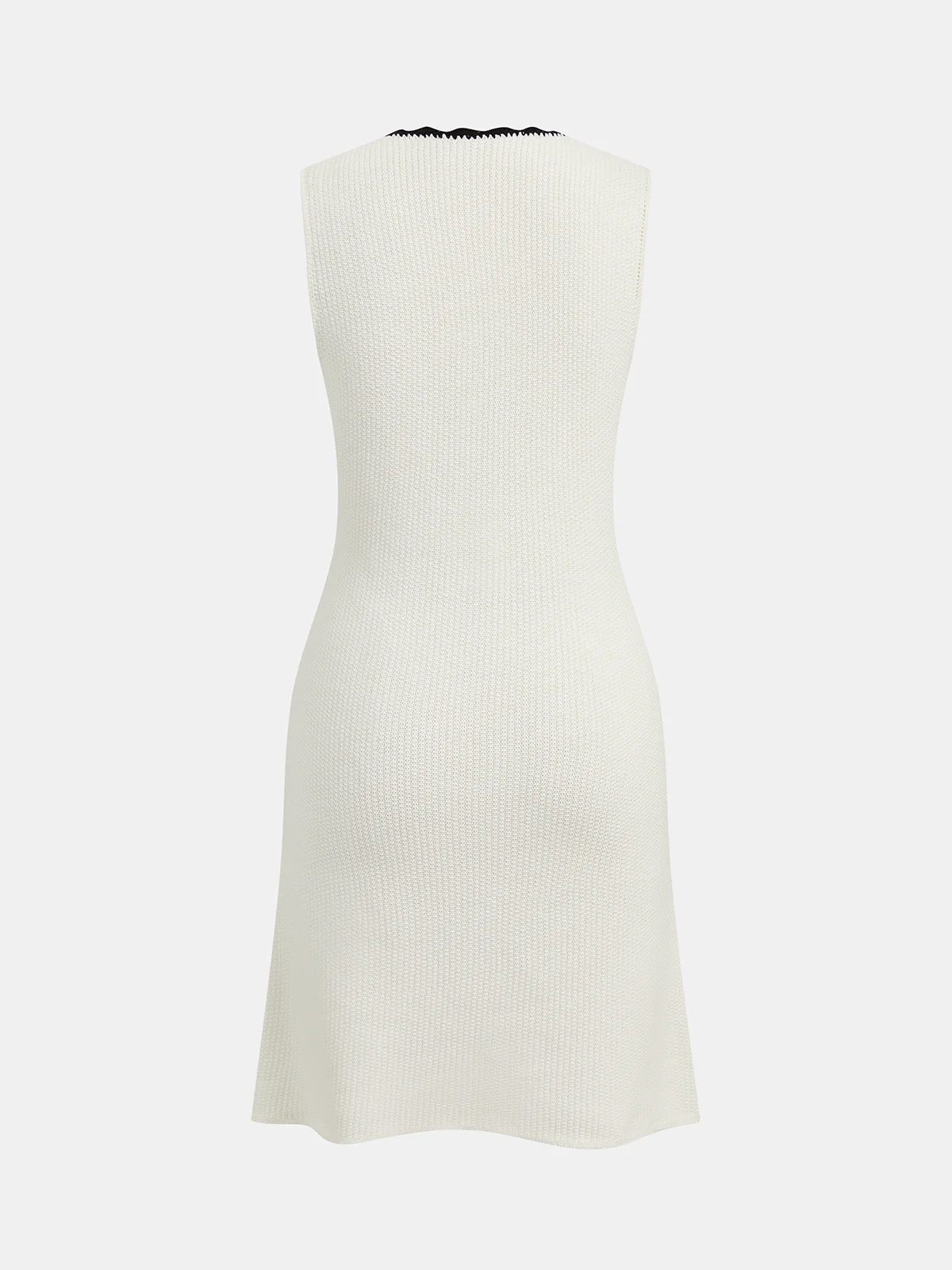 Contrast Trim Button-Front Sleeveless Knit Dress