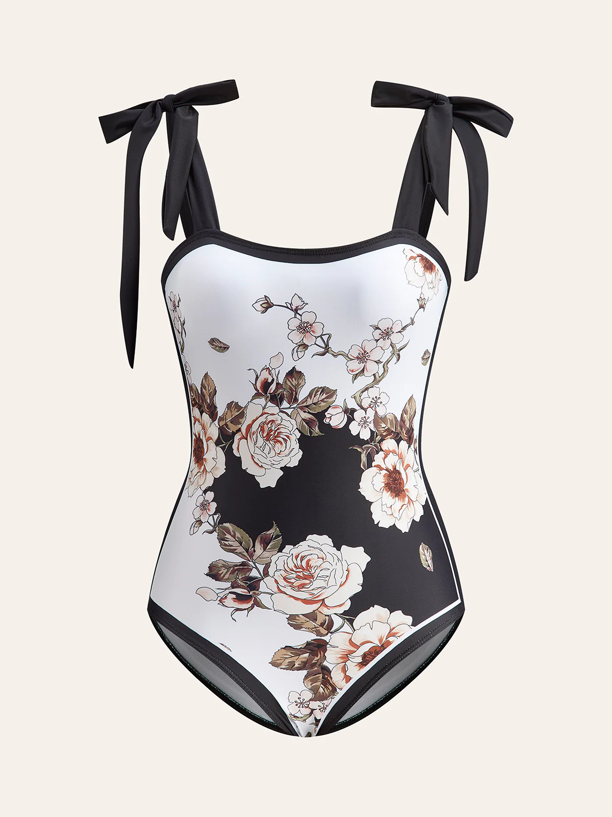 Floral Tie-Shoulder One-Piece Swimsuit With Cover-Up