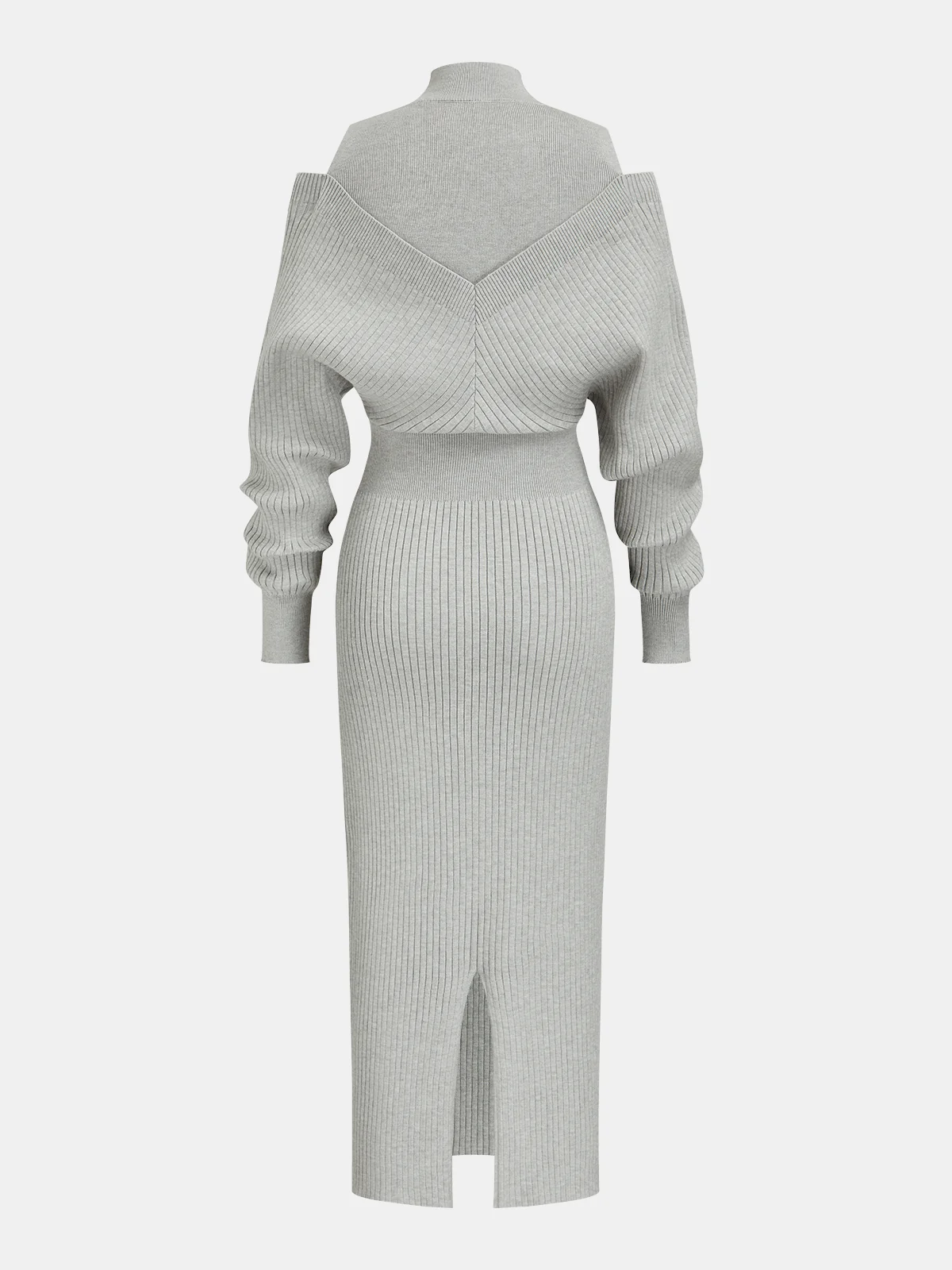 Off-Shoulder Waist-Defined Rib-Knit Midi Dress