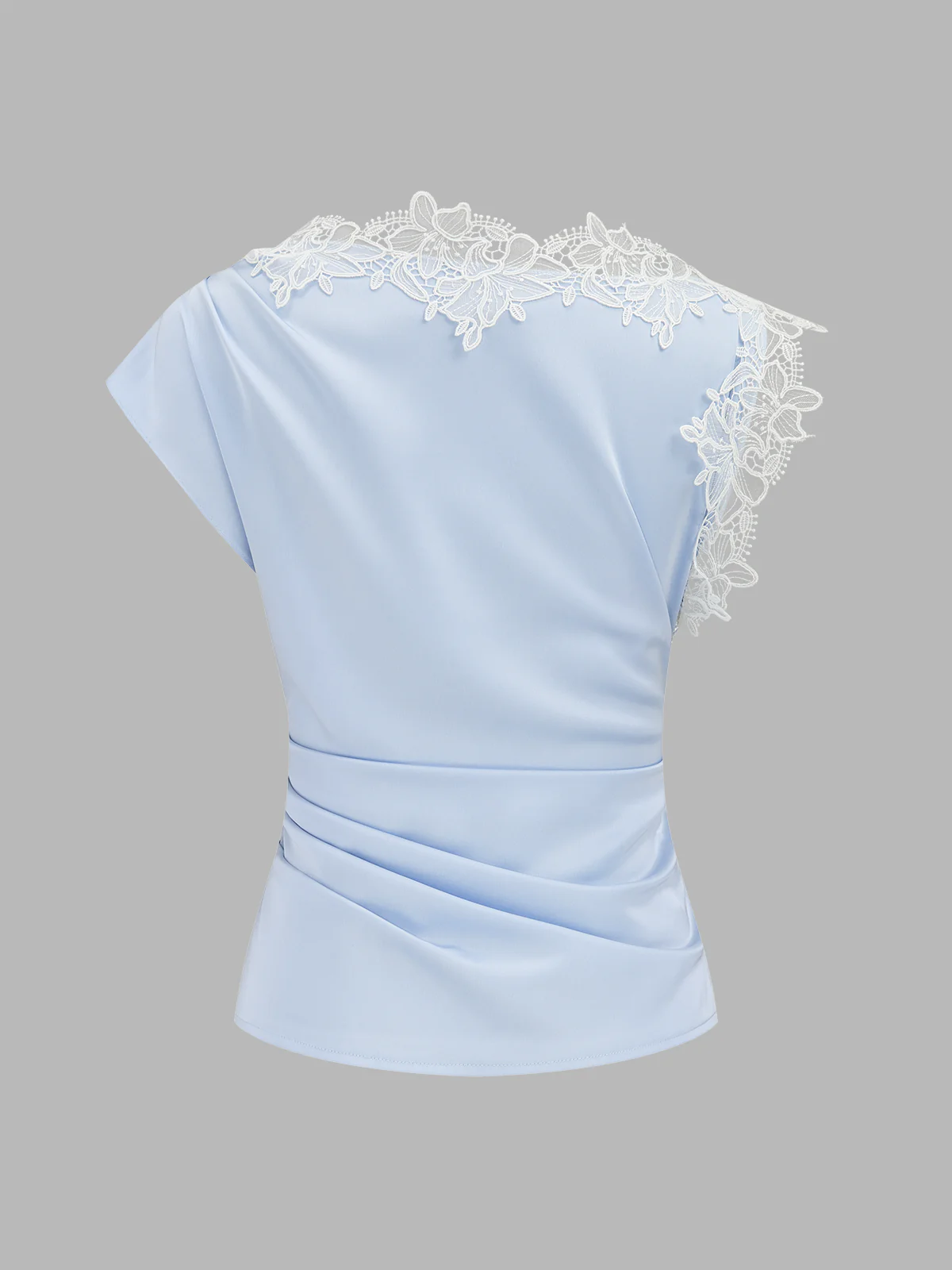 Asymmetric Lace Trim Ruched Blouse