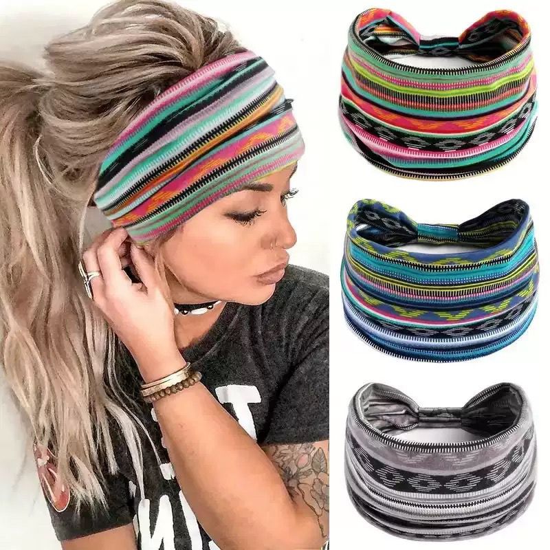 Bohemian Printed Wide Headband, Elastic Sports Hair Band Women Yoga Hair Accessories
