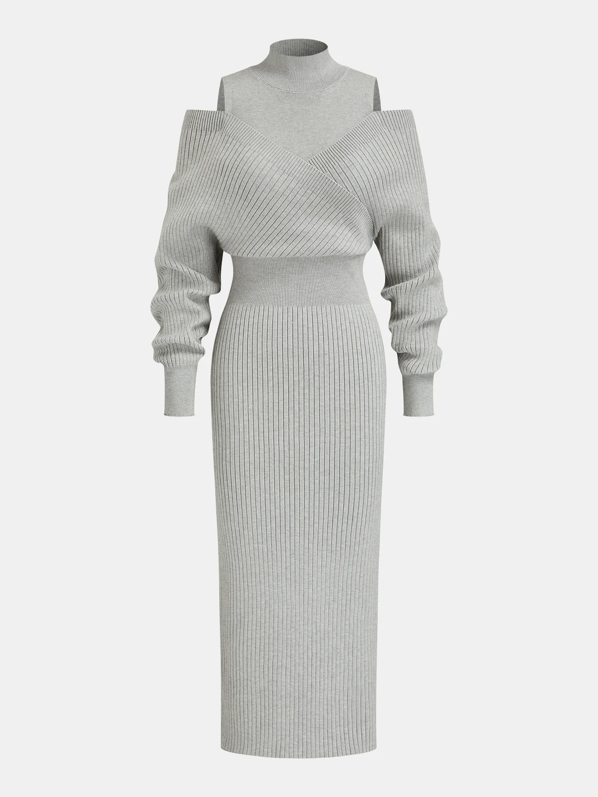 Off-Shoulder Waist-Defined Rib-Knit Midi Dress