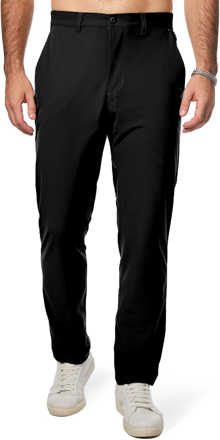 Mens Chino Pants Casual Stretch Golf Pants Waist Tapered Trousers Lightweight Comfy Pants with Zipper Pockets