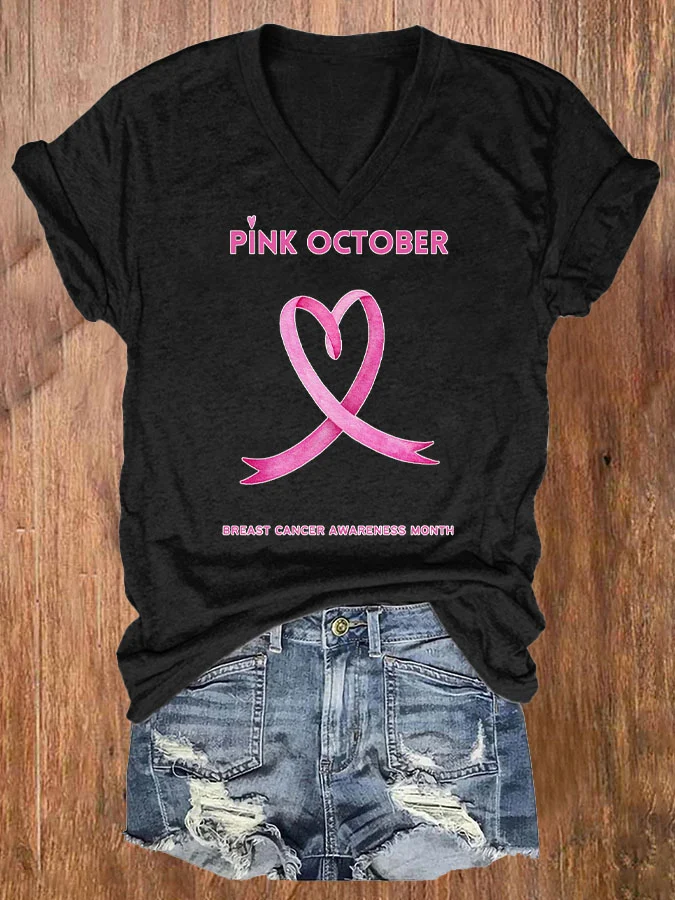 Women's Pi̇nk October  Awareness Month Print T-Shirt