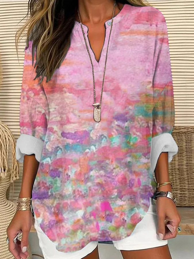 Women's  Awareness Print Casual Long Sleeve V-Neck Shirt