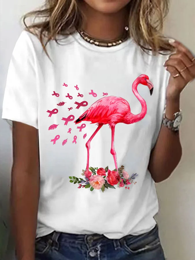 Women's  Consciousness Flamingo Printed Short-Sleeved T-Shirt
