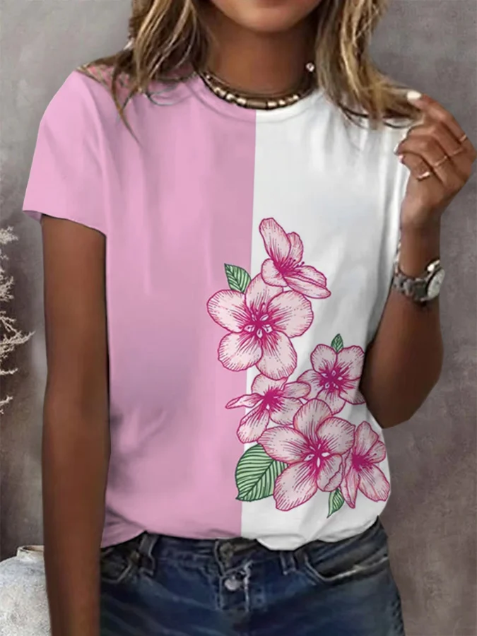 Womens  Awareness Floral Print T-Shirt