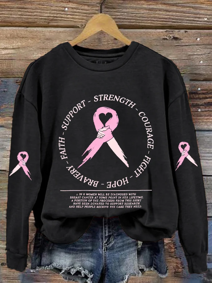 Women's Faith Support Strength Courage Fight Hope Bravery Awareness Printed Sweatshirt