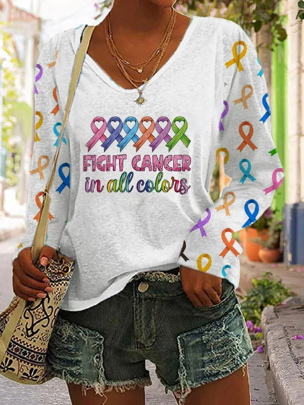 Women's Fight  In All Colors V-neck Long Sleeve T-shirt