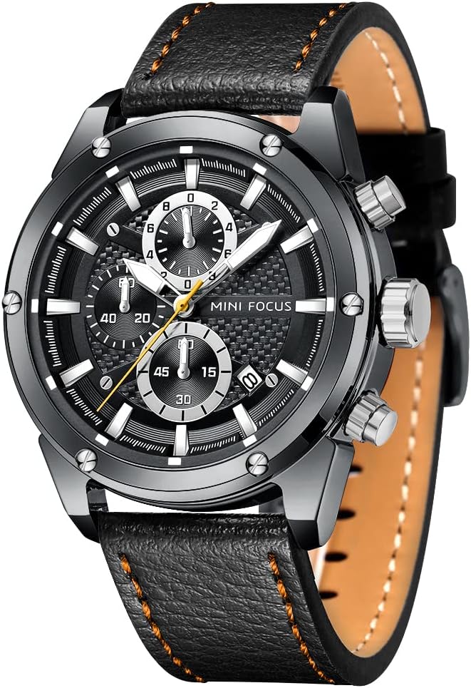 Mens Watches Military Sport Waterproof Chronograph Watch Luminous Silicon Leather Strap Casual Watches for Men Fashion Analog Quartz Business Wrist Watch Clock